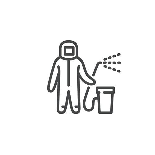 icon of biohazard suit holding a disinfection sprayer