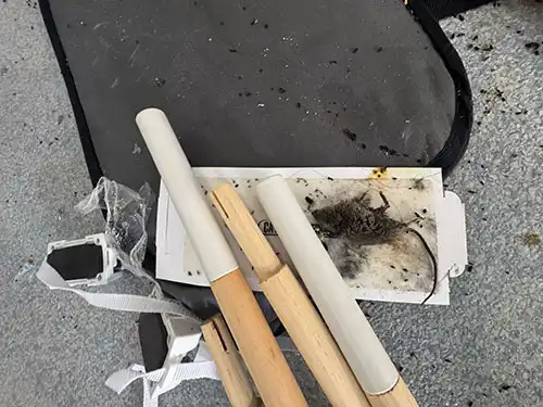 mouse droppings cleanup in a garage in irvine yielded a dead mouse in a sticky trap
