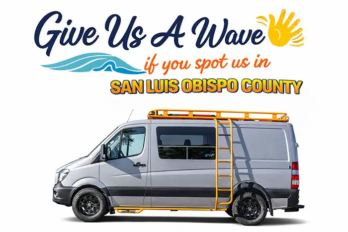 TPPU van - Give us a wave if you see us in San Luis Obispo County